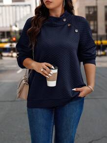 Calvaya 加扣细节插肩袖套头卫衣，秋季卫衣 - 藏蓝色 - 查看 5