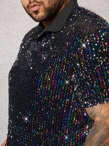 EASEVO Men Plus Sequin Decor Polo Shirt - Black - View 5