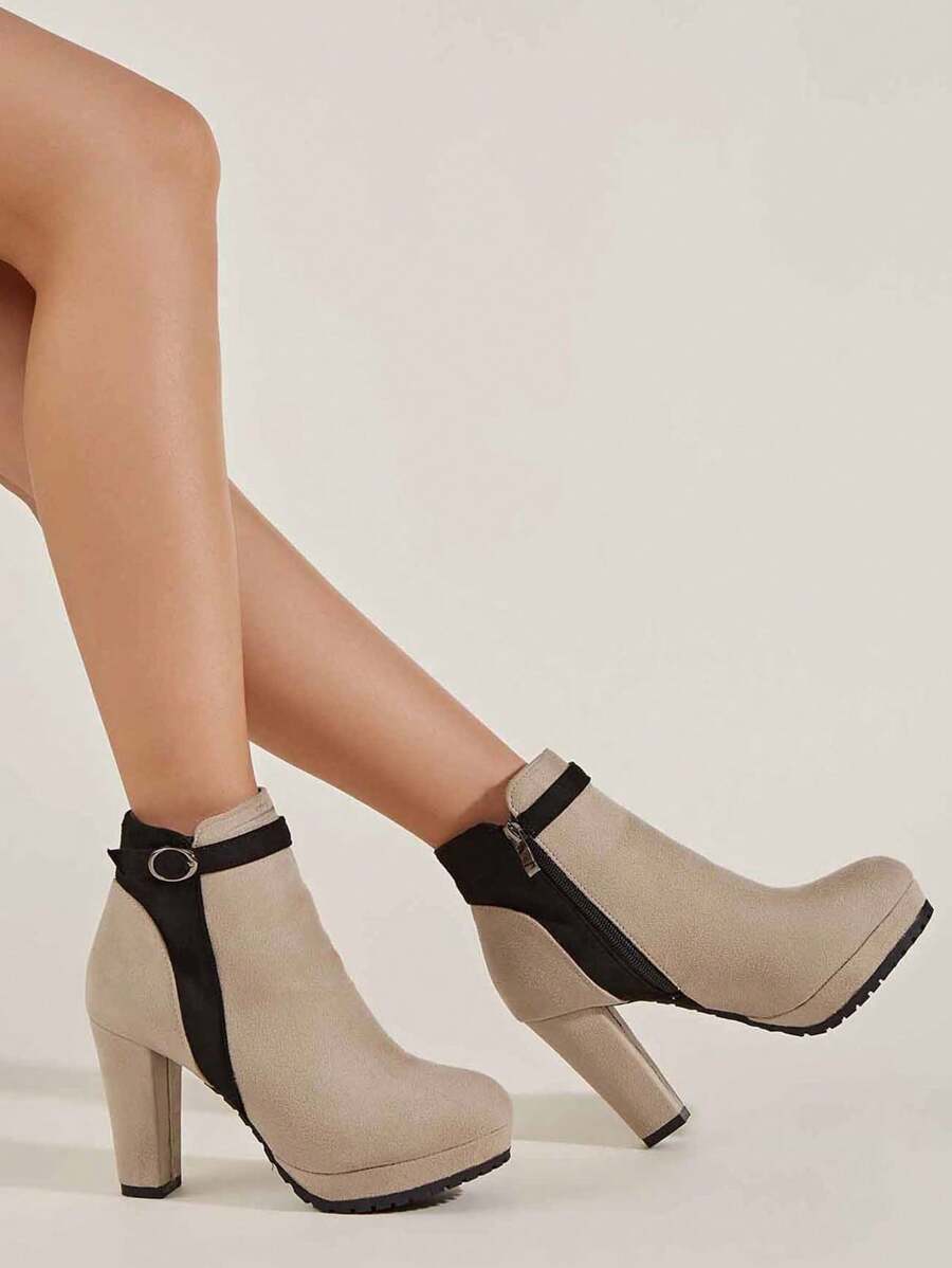 女士通勤、工作和日常穿著及踝靴和短靴 - 杏色 - 查看 1