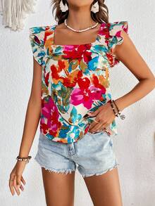 SHEIN VCAY 印花荷葉邊襯衫 - 彩色 - 查看 3