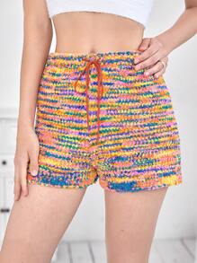 SHEIN EZwear Drawstring Waist Space Dye Knit Shorts - Multicolor - View 1