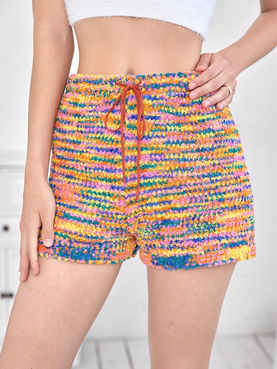 SHEIN EZwear Drawstring Waist Space Dye Knit Shorts - Multicolor - View 1