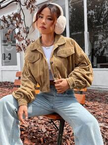 SHEIN Unity Áo khoác tay dài đơn giản cài nút phía trước, đa năng cho mùa thu/đông - Màu Khaki - Xem 3