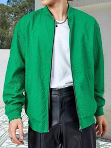 Claim Dot Loose Fit Men's Zip-Up Bomber Jacket - Green - View 3