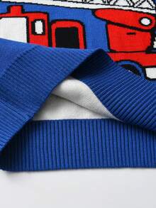 Young Boy Car & Letter Graphic Sweater - Blue - View 3