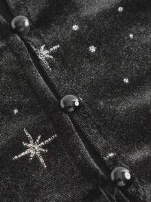 ROMWE Hippie Galaxy Print Flounce Sleeve Velvet Top - Black - View 3