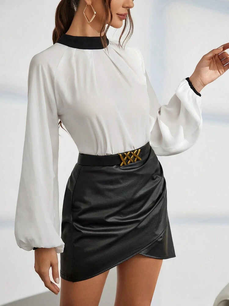 Tie Back Lantern Sleeve Blouse