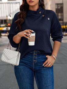 Calvaya 加扣细节插肩袖套头卫衣，秋季卫衣 - 藏蓝色 - 查看 3