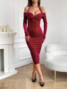 SHEIN Privé Vestido ajustado girante delantero de cuello halter de espalda abierta