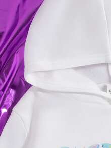 SHEIN 少女蝴蝶印花袋鼠口袋卫衣 - 白色 - 查看 5