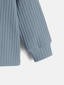 SHEIN Chàng trai trẻ Chất rắn Đồ đan Ribbed Áo polo - Màu xanh lam - Xem 3