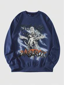 ROMWE MEN Goth Sudadera Con Capucha Para Hombres - Azul - Ver 1