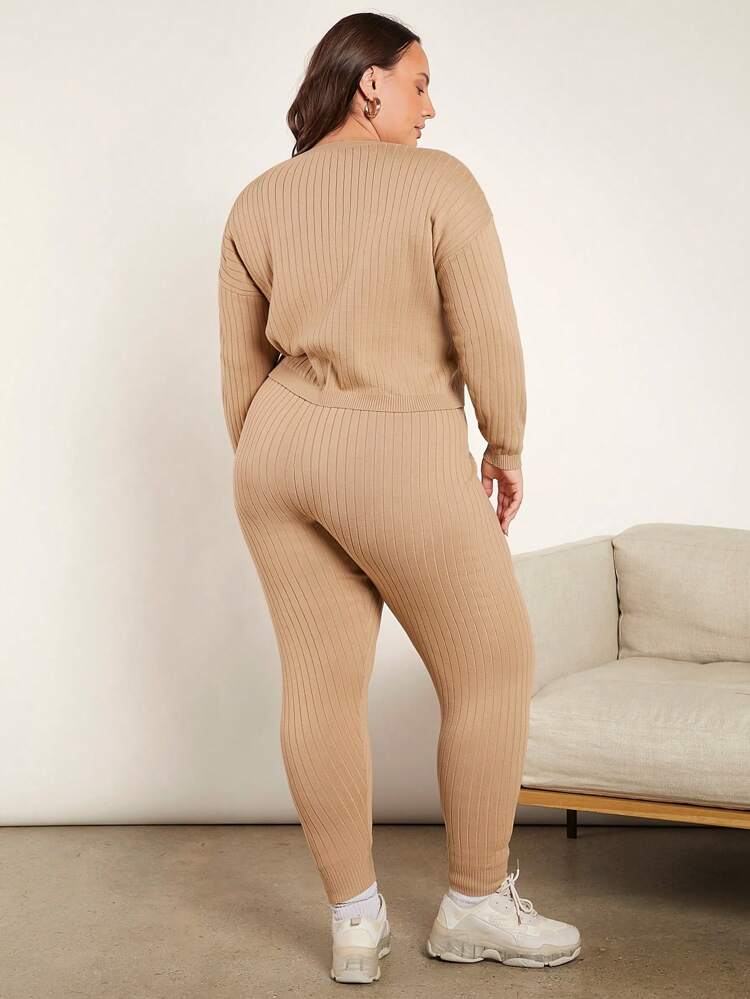 Plus Drop Shoulder Sweater & Knit Pants