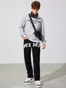 SHEIN Teen Boy Letter Graphic Ripped Jeans
