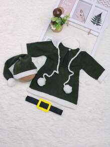 Baby Girl Grafik Muster, Kontrastsaum, Strick Jumpsuit mit & Hut Foto Outfit