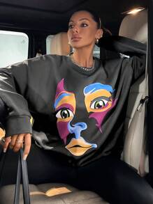 EURMUSE Figure Graphic Drop Shoulder Sweatshirt - Black - View 4