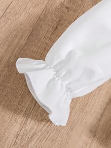 SHEIN 女大童荷葉邊喇叭袖襯衫 - 白色 - 查看 5