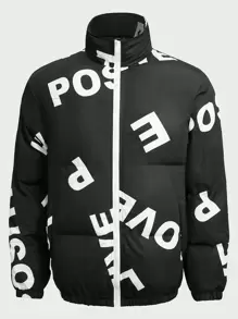 Manfinity VCAY Oversized Men's Letter Print Zip-Up Winter Coat