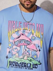 GENTILAND Nam Plus Nấm & Đồ họa Khẩu hiệu Áo thun - Màu xanh nhạt - Xem 5