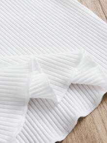 SHEIN 女嬰荷葉邊條紋針織T恤 - 白色 - 查看 6