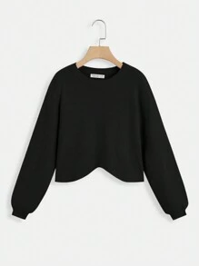 SHEIN Teen Girls Asymmetrical Hem Sweater - Black - View 1