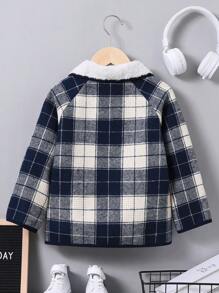 SHEIN Chico joven Abrigo con estampado de cuadros cuello de borreguito con forro teddy