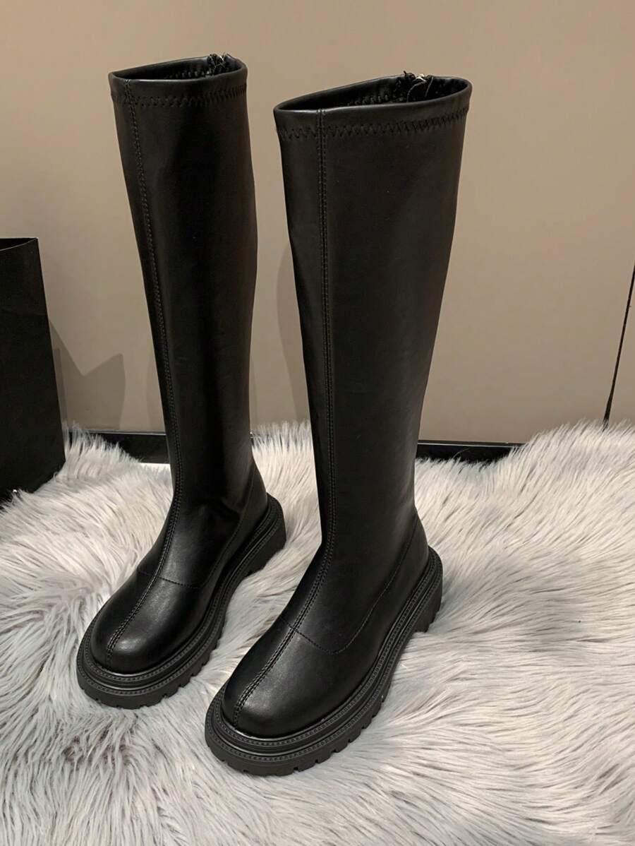 Botas Negras Altas, Versátiles Y De Moda Para Adolescentes - Negro - Ver 1