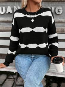 SHEIN LUNE 撞色落肩袖套頭毛衣