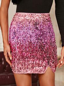 SHEIN Clasi Split Hem Sequin Skirt - Multicolor - View 4