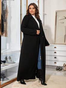 SHEIN Unity Plus Lapel Neck Longline Coat - Black - View 1