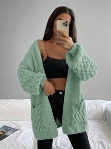 EURMUSE Dual Pocket Drop Shoulder Cardigan - Green - View 4