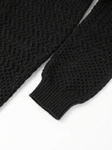 SHEIN Unity Solid Pointelle Knit Sweater Dress - Black - View 4