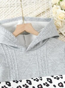 SHEIN 女大童豹紋印花撞色連帽衛衣裙 - 彩色 - 查看 4