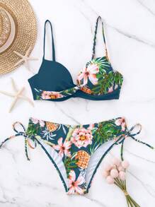 Swim Lushoire Summer Beach Tropical Print Push Up Bikini Set - Multicolor - View 8