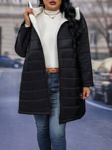 EMERY ROSE Plus Size Winter Clothes Casual Hooded Thermal Padded Padded Coat - Black - View 3