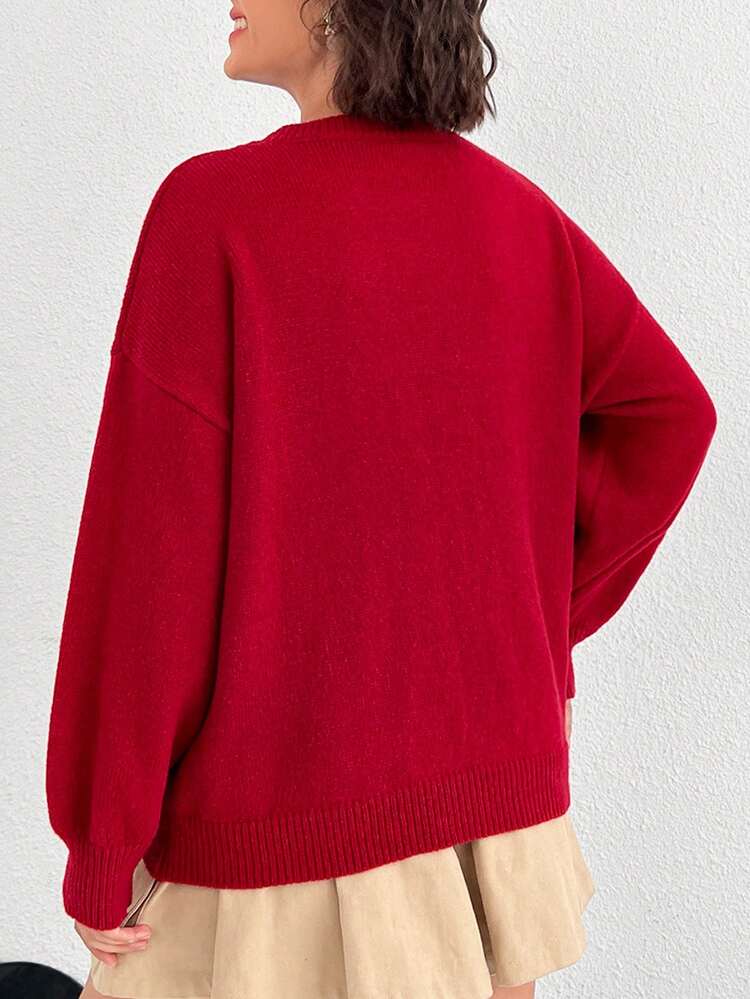 Plus Heart Pattern Drop Shoulder Sweater