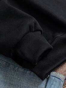 SHEIN LUNE 心形印花保暖内衬运动衫，春季上衣 - 黑色 - 查看 4