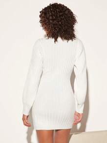 SHEIN BASICS Women's High Collar Ribbed Sweater Dress - White - View 2