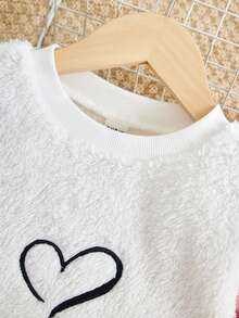 SHEIN 女大童愛心刺繡撞色絨毛洋裝附包 - 彩色 - 查看 3