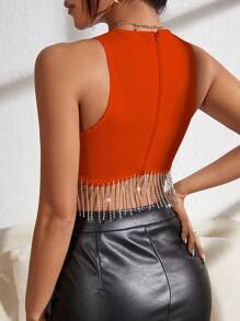 SHEIN BAE Pha lê Sọc Khóa kéo phía sau Áo ba lỗ - trái cam - Xem 2