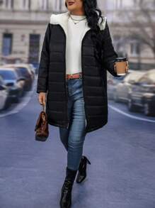 EMERY ROSE Plus Size Winter Clothes Casual Hooded Thermal Padded Padded Coat - Black - View 6