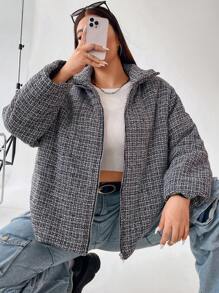 Flirla 大码拉链加厚棉服外套冬季 - 黑與白 - 查看 1