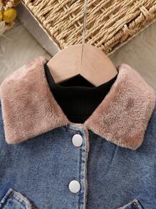 Baby Boy Borg Collar Flap Pockets Denim Vest Jacket & Tee - Blue - View 4