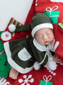 Baby Girl Grafik Muster, Kontrastsaum, Strick Jumpsuit mit & Hut Foto Outfit