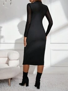 SHEIN 孕婦網紗拼接高衩洋裝 - 黑色 - 查看 2