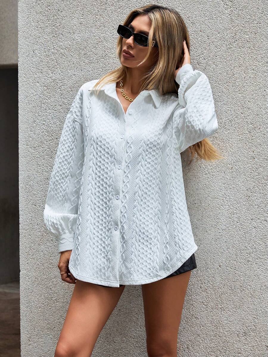 SHEIN Essnce Chất rắn Thả vai Nút phía trước Áo sơ mi - trắng - Xem 1