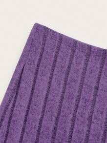 SHEIN EZwear Solid Ribbed Knit Pencil Skirt - Lilac Purple - View 3