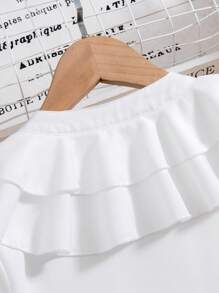 SHEIN 女大童荷葉邊喇叭袖襯衫 - 白色 - 查看 6