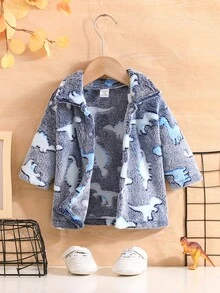 Baby Boy Dinosaur Pattern Flannel Coat Without Tee - Multicolor - View 3