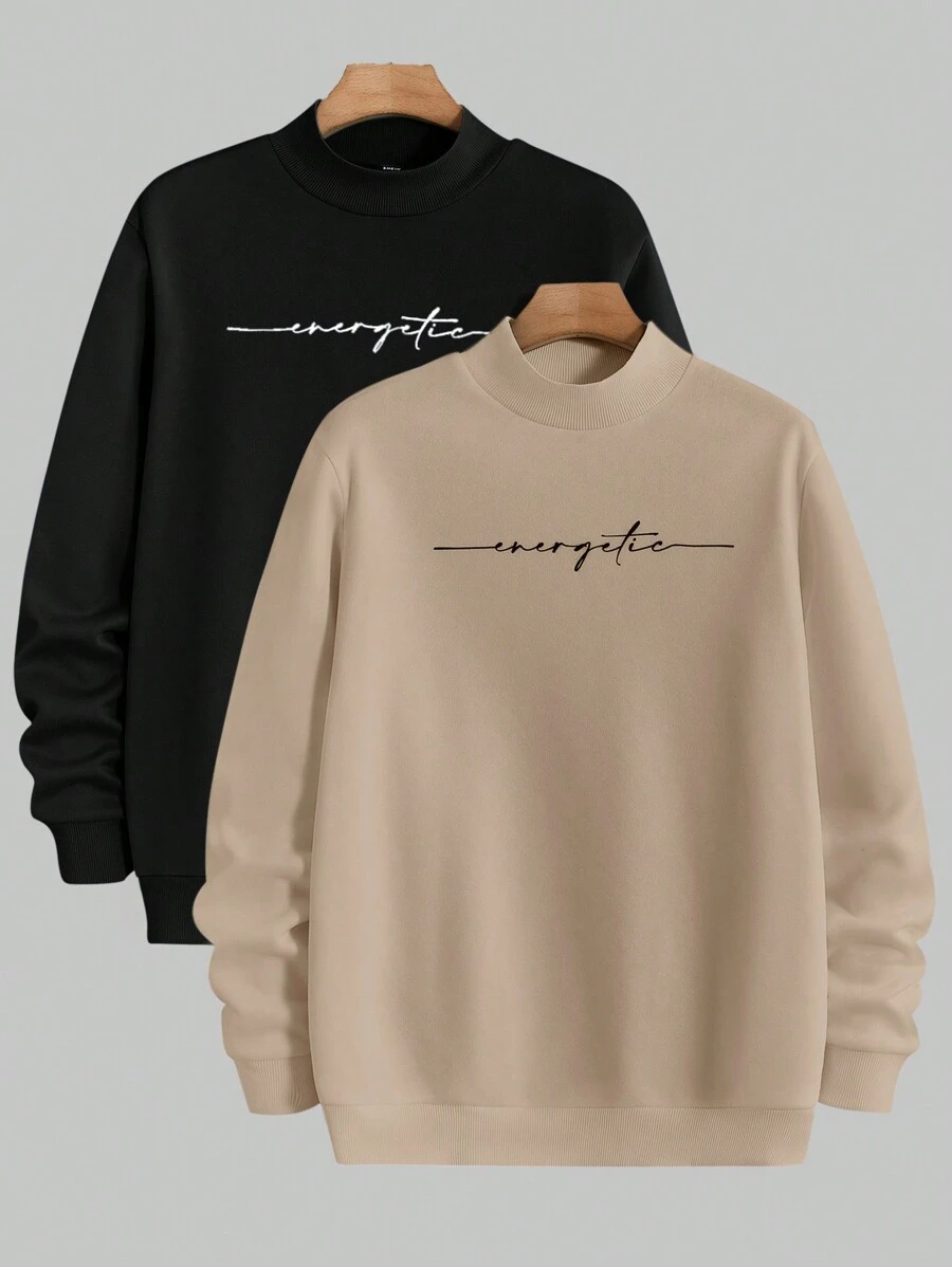 Manfinity VCAY Men 2pcs Letter Graphic Mock Neck Sweatshirt, Fall Clothes - Multicolor - View 1